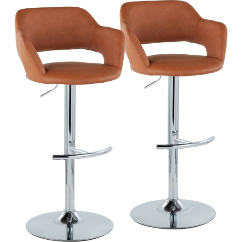 Margarite Adjustable Swivel Bar Stool in Chrome & Brown Leatherette (Set of 2)